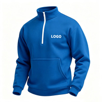 Sweat-shirt unisexe bleu roi à col montant zippé, avec fermeture éclair blanche contrastante, poche kangourou, tricot épais, personnalisable avec broderie d'équipe
