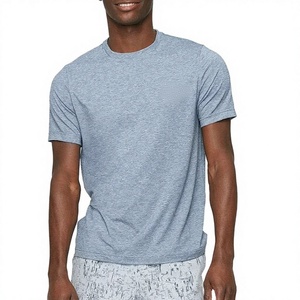 T-shirt décontracté slim fit pour homme, imprimé logo frontal, en tissu tricoté polyester/coton, respirant, anti-boulochage, manches courtes, idéal pour le fitness - Product Image 2