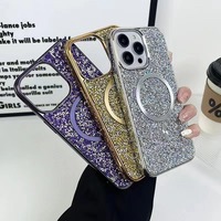 Nouvelle coque de téléphone portable magnétique en diamant brillant, coque de téléphone portable avec charge sans fil électro-plaquée pour iPhone pour Samsung S23