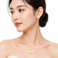 Ensemble de bijoux collier et boucles d'oreilles électrocardiogramme cœur creux en acier inoxydable plaqué or 18 carats, vente en gros, cadeau pour femme