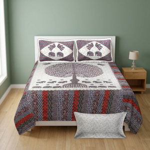 Parure de lit en coton sergé tissé de Jaipur, housse de couette et taies d'oreiller, imprimé floral éléphant et arbre, lavable en machine, respirante pour la maison - Product Image 4