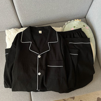 Pakaian Tidur Pria Cloud Cotton, Celana Panjang Lengan Panjang Musim Semi/Gugur, Set Pakaian Rumah Longgar Ukuran Besar Hitam Sederhana