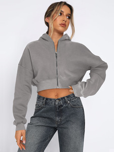 <span class=keywords><strong>Sudadera</strong></span> con capucha informal de gimnasio recortada con <span class=keywords><strong>cremallera</strong></span> Lisa para <span class=keywords><strong>mujer</strong></span>, <span class=keywords><strong>sudadera</strong></span> con capucha y <span class=keywords><strong>cremallera</strong></span> en el hombro, venta al por mayor - Product Image 2