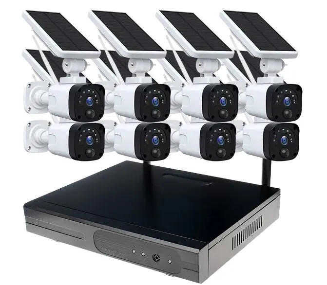 HD Solar Power CCTV Camera System 2022 Outdoor WiFi Wireless 3MP 8 CH MiNi NVR P2P Kit