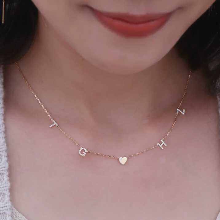 Custom 14K 18K Letter Necklace Chain with Lab Grown Diamond Letter ...