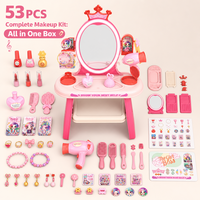 Ensemble de coiffeuse princesse 53 pièces pour enfants avec lumière, musique, miroir à capteur tactile, kit de maquillage pour filles, jouet d'imitation pour tout-petits