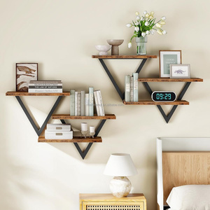 Set di Mensole Galleggianti a Doppio Livello in Acciaio <span class=keywords><strong>e</strong></span> Legno, Montaggio a Parete, Decorazione Fai-da-Te per Soggiorno, Camera da Letto, Bagno - Product Image 5