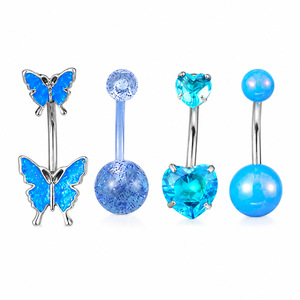 Lot de 4 Piercings de <span class=keywords><strong>Nombril</strong></span> Papillon à Bille, Bestseller, en Acier Inoxydable avec Paillettes en <span class=keywords><strong>Plastique</strong></span> Transparent, Bijoux Quotidiens - Product Image 4