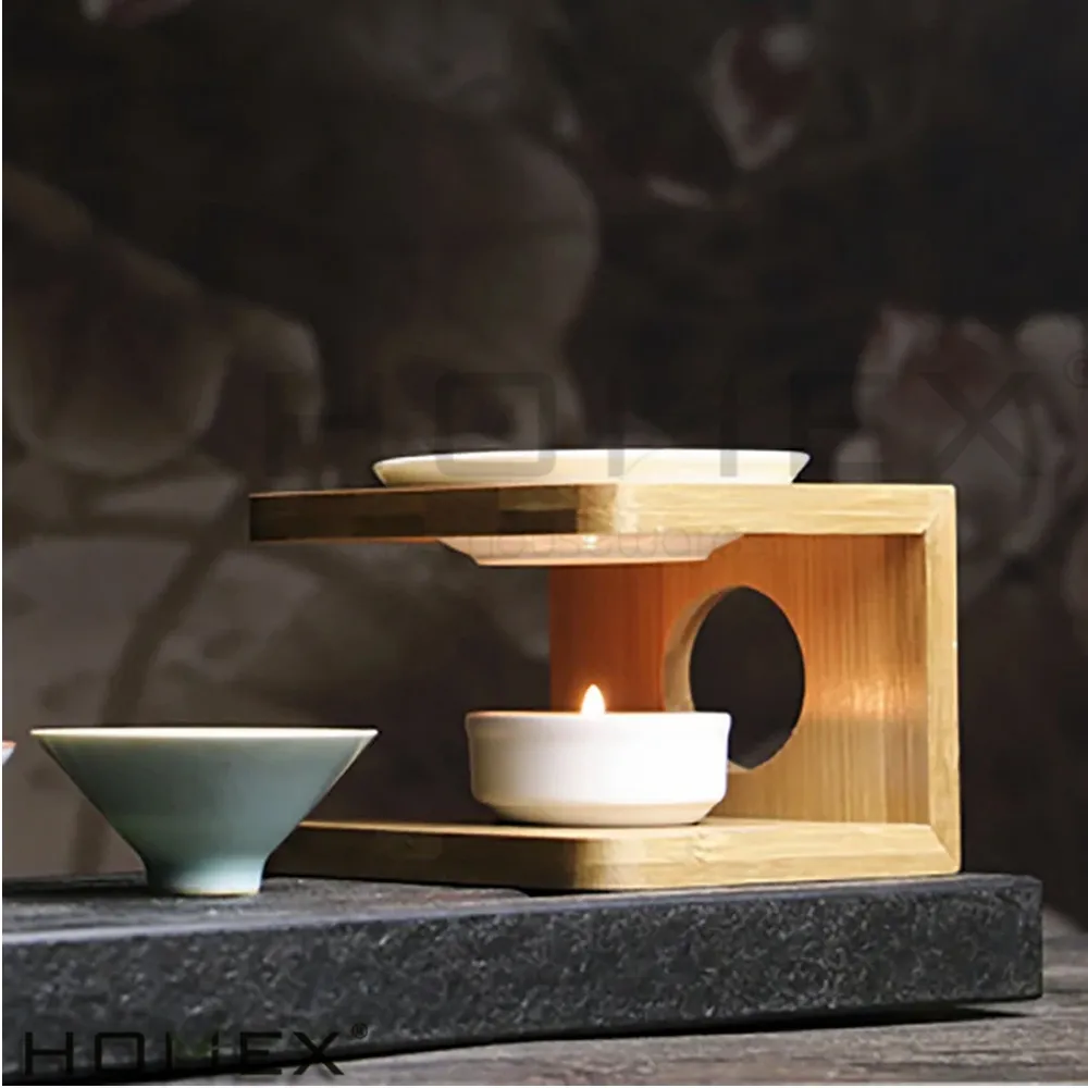 Cornice di bambù candela fragranza lampada olio fornace Aroma bruciatore più caldo portacandele