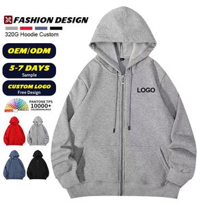 เสื้อฮู้ดดี้ผู้ชาย 320 GSM สีดำ แบบซิป ไม่มีลาย ปักโลโก้ตามสั่ง ผ้าฝ้ายผสมโพลีเอสเตอร์ สไตล์สตรีทแวร์ - Product Image 3