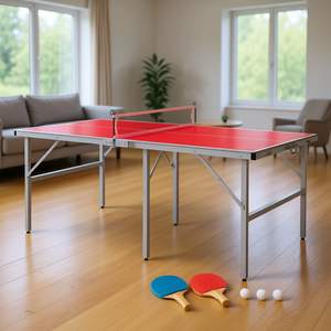 D0100X3HZGX Mesa de Ping Pong Plegable Roja de Aluminio para Deportes de Interior con Red, Paletas y Pelotas - Product Image 2