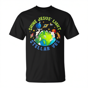 T-shirt promotionnel pour enfants 2023 Astronaut Space Vacation Shine Jesus Light Stellar VBS - Product Image 3