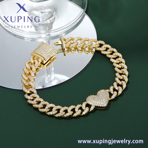 Pulsera Cubana Xuping Personalizada, Chapada en Oro <span class=keywords><strong>de</strong></span> 14k, Joyería para Pies, Corazón Brillante con Circonita, Pulsera Cubana con Corazón para Mujer - Product Image 2