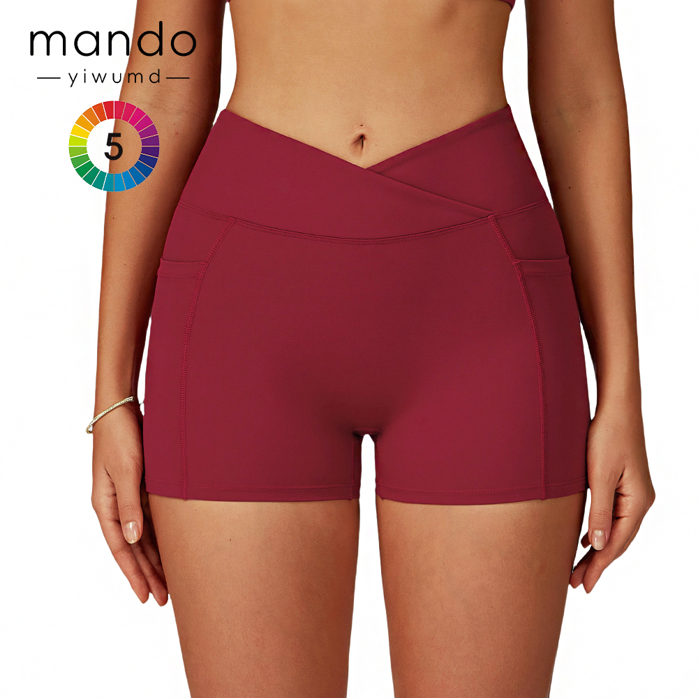 Customized New Front V Cut Workout Short Nylon 22% Spandex Soft And Comfortable Women's Gym Running Shorts