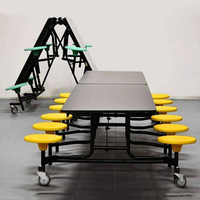 Table longue pliante avec bancs et tabourets Cartmay pour cafétéria mobile, cantine scolaire