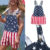 女性のアメリカ国旗プリント独立記念日全体的なピナフォアワンピースジャンプスーツポケット付きジャンプスーツショーツ