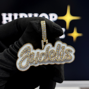 <b>Custom</b> Hip Hop Enamel <b>Name</b> Charm Pendant with Moissanite Gold Finish White Enamel Iced Out Silver Letter <b>Necklace</b> Unisex - Product Image 4