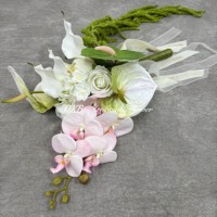 Bouquet réaliste en soie de mariée coréenne moderne Bouquet artificiel de rose Anthurium Phalaenopsis avec vigne suspendue