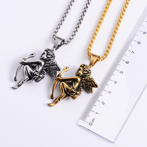 Pendentif ange Cupidon en acier inoxydable, collier pour hommes, design ailes rétro, bijoux cadeau - Product Image 4
