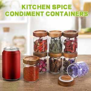 Thread Glass Pantry Organizer <b>Spice</b> <b>Jar</b> Acacia Wood Lid Screw Top for Honey - Product Image 4