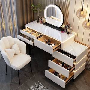 <strong>Light</strong> Luxury Rock Slab Solid Wood Vanity <strong>Table</strong>, 3Touch LED Ambient <strong>Light</strong>, Expandable Large Storage Bedroom Makeup <strong>Dressing</strong> <strong>Table</strong> - Product Image 6
