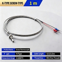 Capteur de température à thermocouple de type K avec ressort de compression à vis M6, sonde 0-800°C, câble isolé en fibre de verre de 0,5/1/2 m