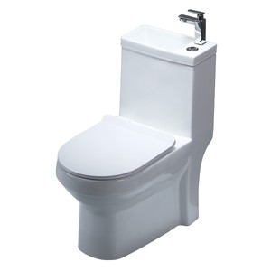 Offre Spéciale : WC en céramique à double chasse, <span class=keywords><strong>design</strong></span> sans bride, deux pièces allongé, contemporain, à sortie verticale (P-trap/S-trap) pour salle de bain - Product Image 1