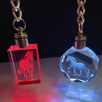 Porte-clés créatif classique en cristal LED en forme de cheval, style européen et américain, avec signes du zodiaque en verre laser 3D
