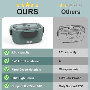 Boîte à lunch électrique chauffante portable pour enfants, avec doublure en acier inoxydable, 110v/12v, pour voiture, bureau, avec sac de transport - Product Image 2