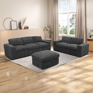 Canapé <span class=keywords><strong>convertible</strong></span> en microfibre moderne gris foncé en forme de L pour salon, usage domestique, avec chaise longue droite, mobilier complet - Product Image 1