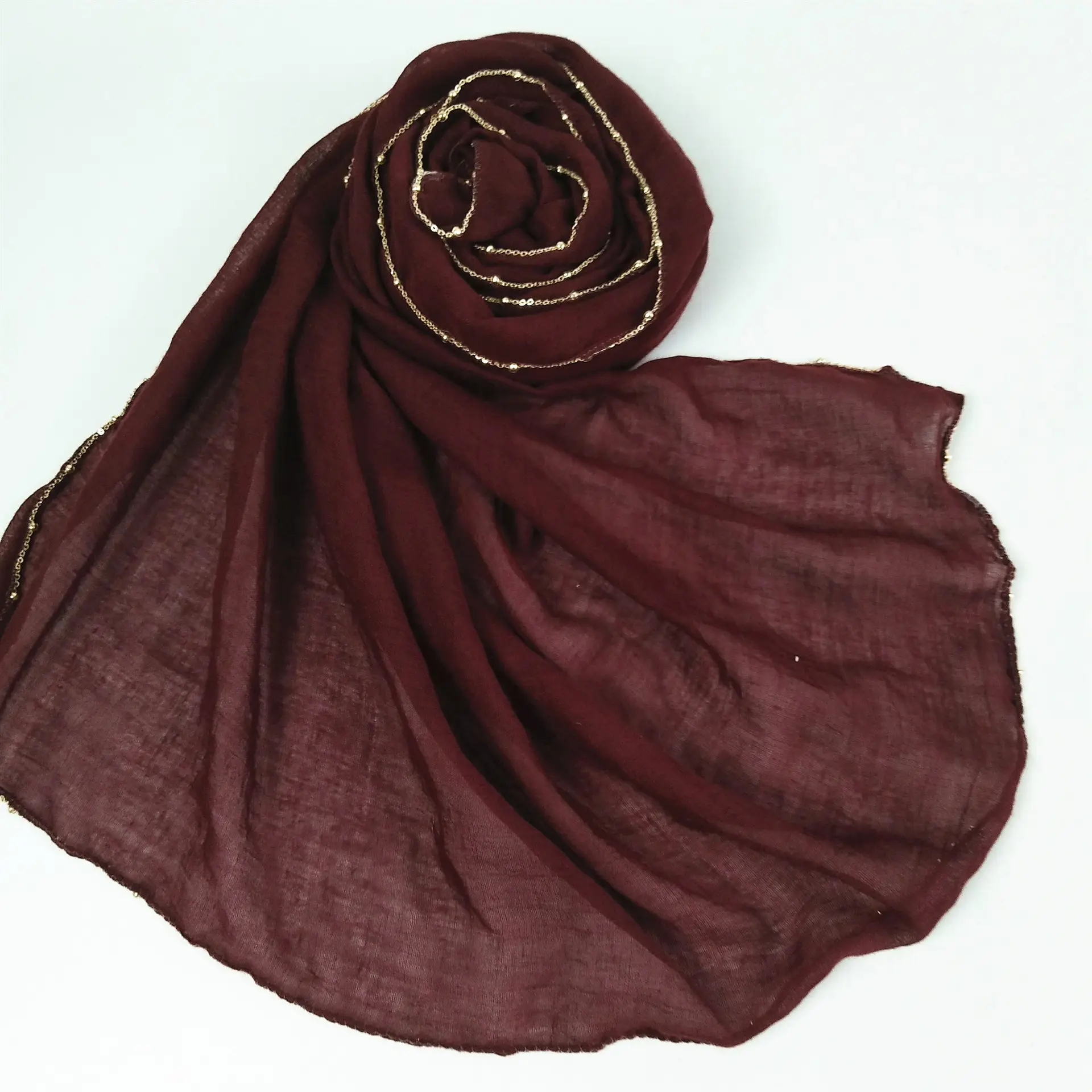 Hijab en coton doux, chaîne de boule d'or, collier musulman, Turban, pour filles arabes, en mousseline de soie, nouvelle collection