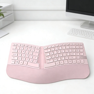 คีย์บอร์ดแบบกรรไกรตามหลักสรีรศาสตร์ พร้อมที่รองข้อมือหนัง 84 ปุ่ม ชาร์จผ่าน Type-C เชื่อมต่อไร้สาย 2.4G RF+BT แบตเตอรี่ Li 1000mAh - Product Image 2