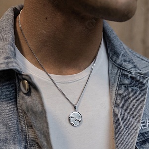 Moneda <span class=keywords><strong>de</strong></span> disco <span class=keywords><strong>de</strong></span> oro <span class=keywords><strong>de</strong></span> 18 quilates <span class=keywords><strong>de</strong></span> plata 925 <span class=keywords><strong>de</strong></span> moda para hombre, <span class=keywords><strong>de</strong></span> creación <span class=keywords><strong>de</strong></span> Adán COLLAR COLGANTE, joyería para hombre - Product Image 4