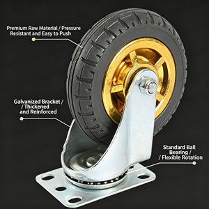<b>Rubber</b> Caster Wheel 4 Inch Flat Type Ball Bearing No Brake 95×65 mm Base Plate Galvanized Bracket Durable for Warehousing - Product Image 1