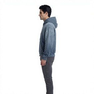 <b>Men's</b> Acid Wash Oversized <b>Zip</b>-<b>Up</b> Hoodie Fleece Solid Casual Sweatshirt Anti-Wrinkle Pocket Autumn Wear Polyester/Cotton - Product Image 3