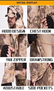 Veste camouflage pour homme, manteau tactique imperméable pour l'extérieur avec capuche, design multi-poches pour la randonnée, le camping et la chasse - Product Image 4