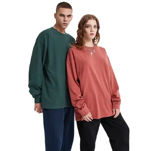 310G Washed Long-sleeved T-shirt Pure Cotton Trendy Brand Dropped Shoulders Autumn Winter High-quality Loose Long Sleeve T shirt