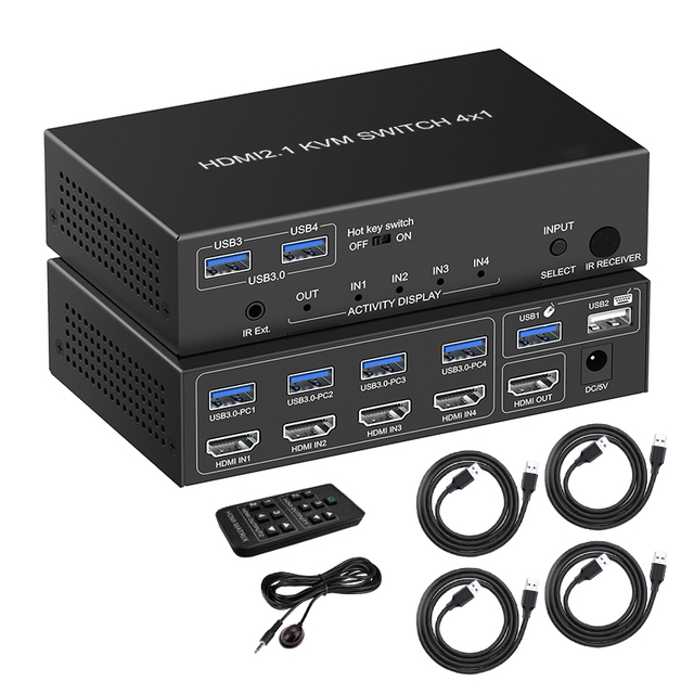 4x1 HDMI KVM Switcher 4 in 1 Out Audio Video Converter 8K 60hz 4K 120hz 1080p 240Hz for PC Laptop Windows&macs to TV Projector