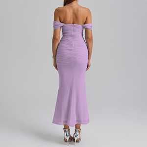 Lady Off the Shoulder Corset Ruched Bodycon Maxi Wedding Cocktail Guest Party <strong>Dress</strong> Elegant <strong>Lilac</strong> Purple Evening <strong>Dress</strong> <strong>for</strong> <strong>Women</strong> - Product Image 3