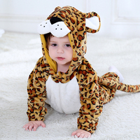 Jumpsuit Hewan Berkerudung untuk Bayi, Romper Panda Sapi Macan Tutul Dinosaurus, Onesie Anak dengan Resleting