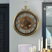 Jam Dinding Mewah Jarum Logam Quartz Single Face Gear Dekorasi Rumah Desain Retro Eropa Senyap Kokoh Kamar Tidur Kedai Kopi