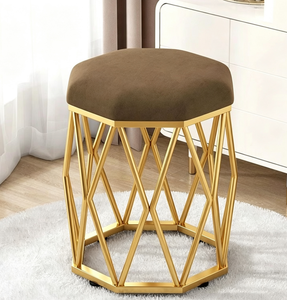 Taburete Moderno de Metal para Vestidor, Asiento Tapizado, Silla de Manicura, Otomana para Dormitorio o Sala de Estar - Product Image 3