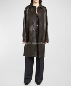 <span class=keywords><strong>Giacca</strong></span> Lunga da <span class=keywords><strong>Donna</strong></span> in <span class=keywords><strong>Pelle</strong></span> di Agnello Nera Intrecciata di Alta Qualità, Nuova con Etichette, Non Foderata, Fatta a Mano - Product Image 2