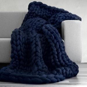 Couverture tricotée en coton moderne doux et chaud, tissage végétalien épais, fait à la main, bleu lourd, prix bon marché - Product Image 2