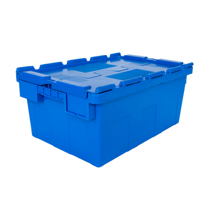 600x400x260mm transport Warehouse Plastic Moving Crate Nestable Storage Attached Lid Containers Round Trip Tote