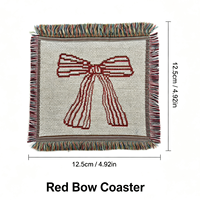 Sous-verre carré vintage en tapisserie tissée avec nœud rouge et franges, pour décoration de table de Noël et de la maison