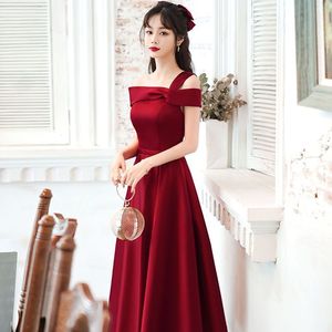 Off The Shoulder Burgundy Satin Evening Dress Natural Waist Long A Line Formal Wedding Party Dress - Product Image 4