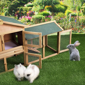 Jaula para conejos de madera maciza para exteriores, de doble capa, tamaño XL, con corral para animales pequeños, para uso en jardín. - Product Image 1