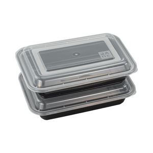 Boîte à lunch rectangulaire noire jetable avec couvercle, compatible micro-ondes, en matériau PP - Product Image 1