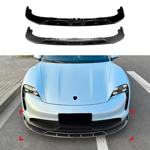 Amp Z - Lame de pare-chocs avant noire piano avec texture fibre de carbone pour Porsche Taycan 2019 - Style tuning finition mate - Product Image 1